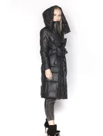 Čierna páperová bunda so stojatým golierom a kapucňou (ag2-j82)