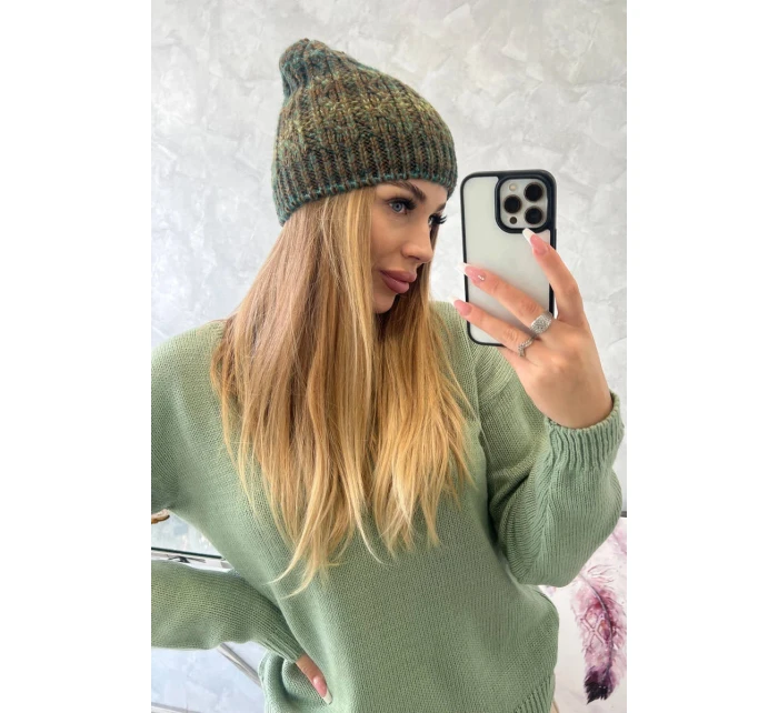 Fleecová čiapka Melisa K241 hnedá+zelená