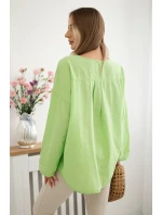 Košeľová blúzka s vyšívaným vzorom jasne zelená Košeľová blúzka s vyšívaným vzorom jasne zelená