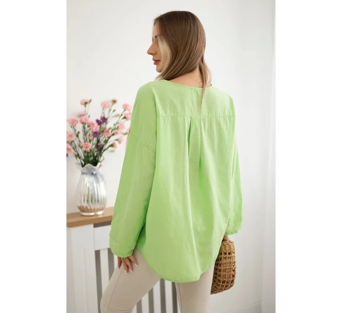 Košeľová blúzka s vyšívaným vzorom jasne zelená Košeľová blúzka s vyšívaným vzorom jasne zelená