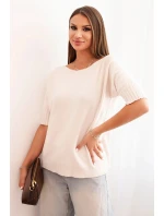 Dámsky viskózový sveter s krátkym rukávom béžovej farby