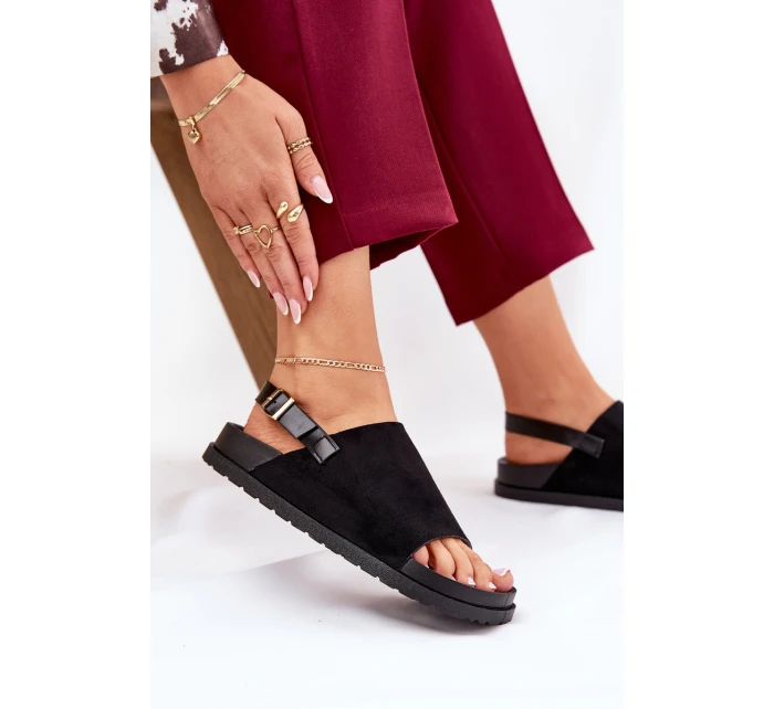 Sandały Damskie Z Eko Zamszu Na Platformie Czarne Migola