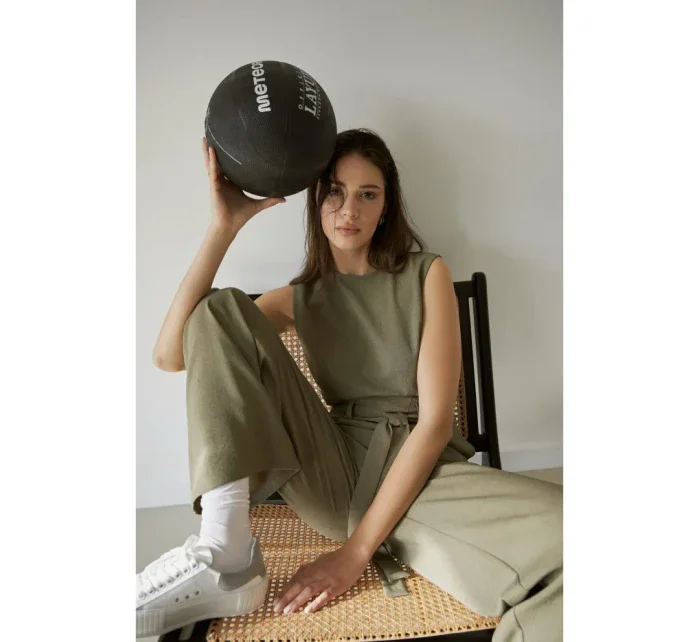 B256 Kombinéza bez rukávov s vreckami - olivová