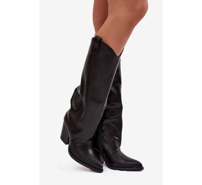 Dámske zateplené kovbojské čižmy Mavine na stĺpikovom podpätku - čierne Dámske zateplené kovbojské čižmy Mavine na stĺpikovom podpätku - čierne