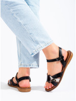 Exkluzívne dámske sandále čierne bez podpätku