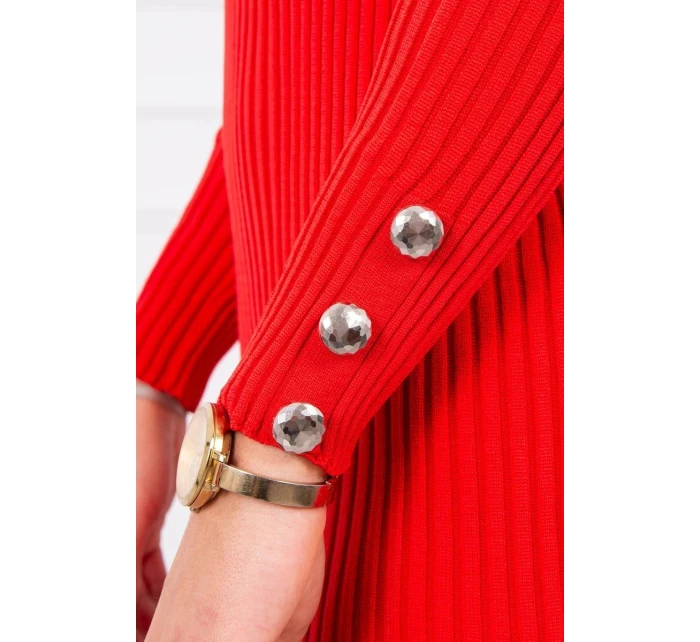 Priliehavé svetrové šaty s gombíkmi červené