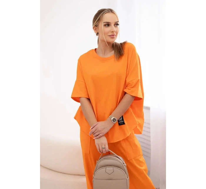 Bavlněný komplet halenka + kalhoty pomeranč
