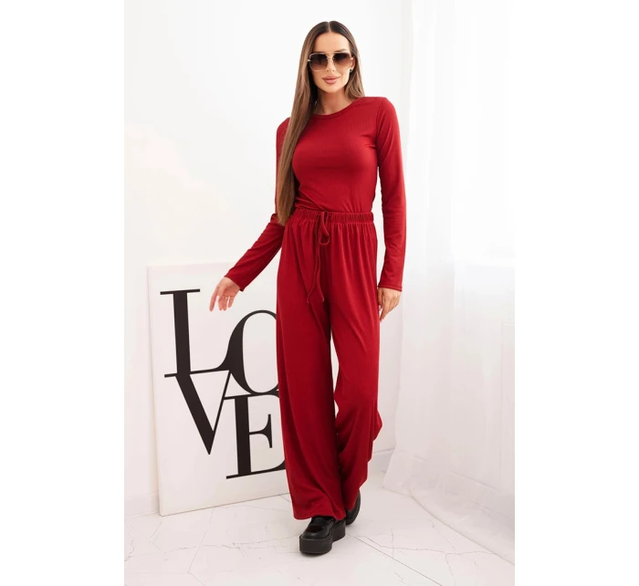 Dámský viskózový komplet s halenkou a širokými kalhotami bordový