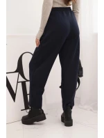 Elegantné nohavice s vysokým pásom a viazaním v páse modré Elegantné nohavice s vysokým pásom a viazaním v páse modré