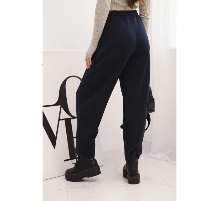 Elegantné nohavice s vysokým pásom a viazaním v páse modré Elegantné nohavice s vysokým pásom a viazaním v páse modré