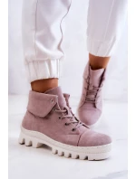 Zamszowe Botki Trapery Wiązane Jasnofioletowe Dalles