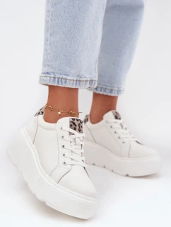 Kožené dámské tenisky na platformě Panterka model 21707686 Bílé - VINCEZA