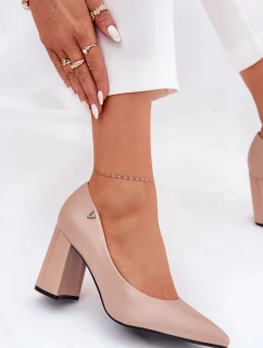 Elegantné dámske lodičky na širokom podpätku Vinceza - béžové