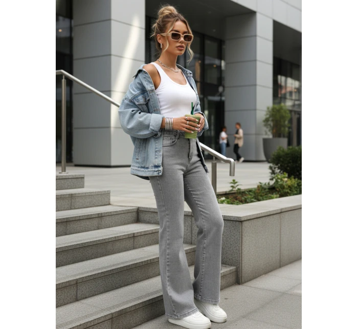 Jeansy damskie z wysokim stanem szare model 22015401 - FashionStreet