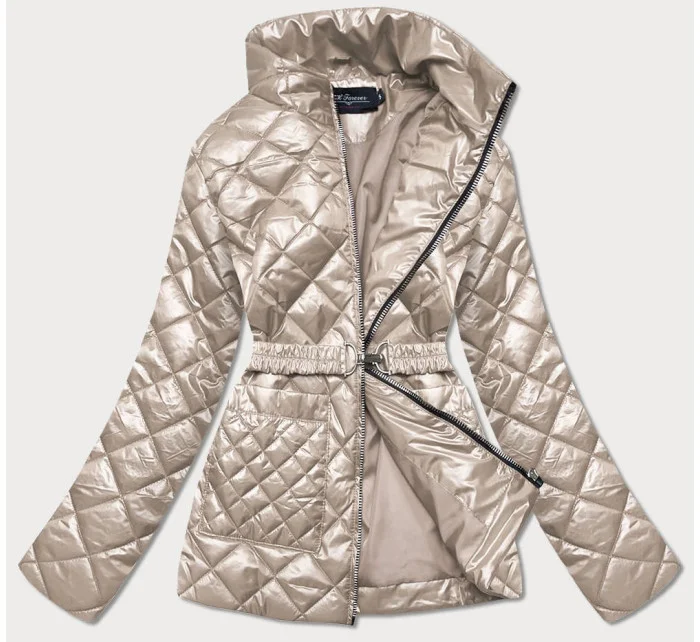 Béžová prešívaná dámska bunda s opaskom (BH2208)