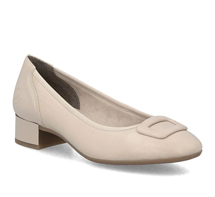 Dámske kožené lodičky na nízkom podpätku béžovej farby Rieker 43453-62