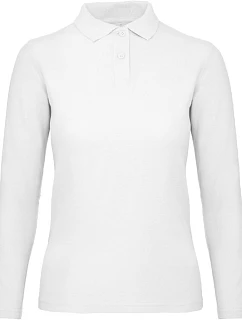 B&C ID.001 LSL /women Dámske piqué polo s dlhým rukávom 01.0I13 biele