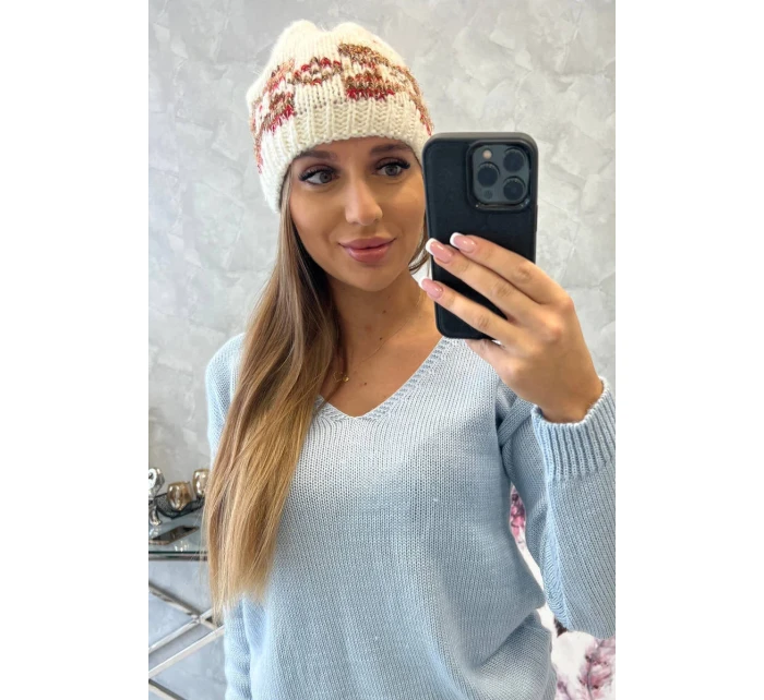 Dámska čiapka Otylia K387 ecru+red