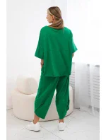 Súprava bavlnená blúzka + nohavice zelená