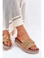 Klapki Damskie Na Platformie Ze Złotą Ozdobą I Brokatem Camel Morisela