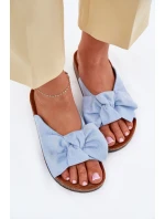 Klapki Damskie Na Korkowej Podeszwie Kokardką Niebieskie Seressa Klapki Damskie Na Korkowej Podeszwie Kokardką Niebieskie Seressa