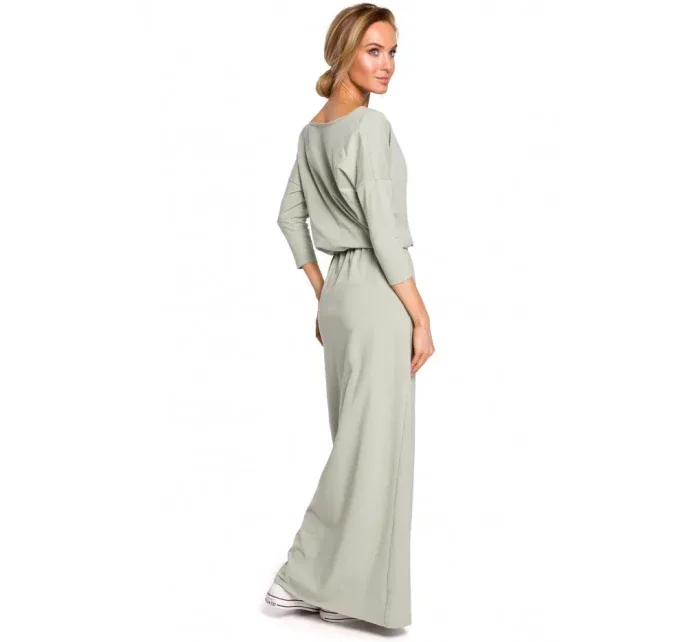 M435 Maxi bavlnené šaty s opaskom na zaväzovanie - čierne