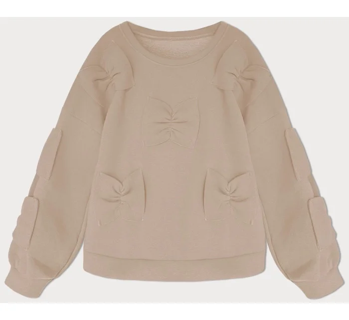 Teplá béžová dámska mikina s mašľami (23999)