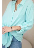 Bavlnená mušelínová košeľa oversize mint