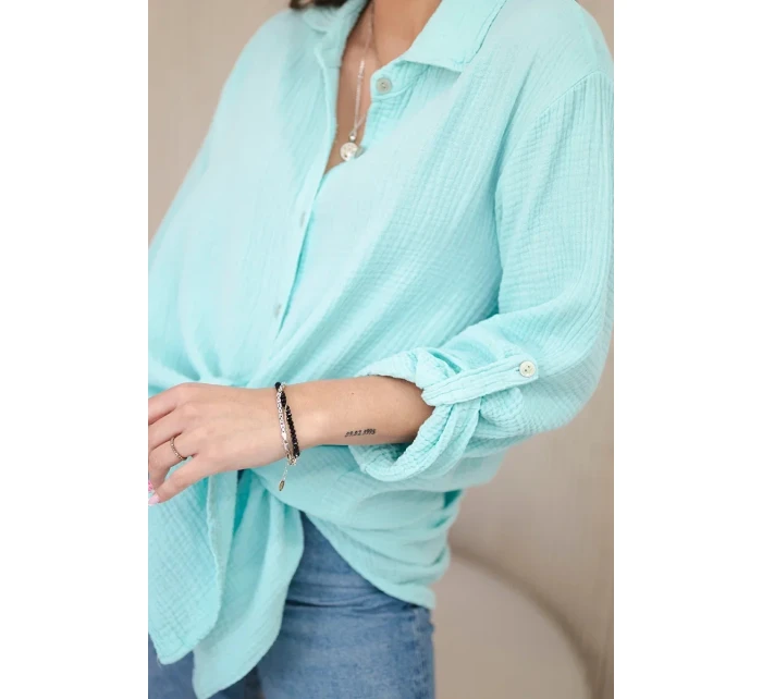 Bavlnená mušelínová košeľa oversize mint