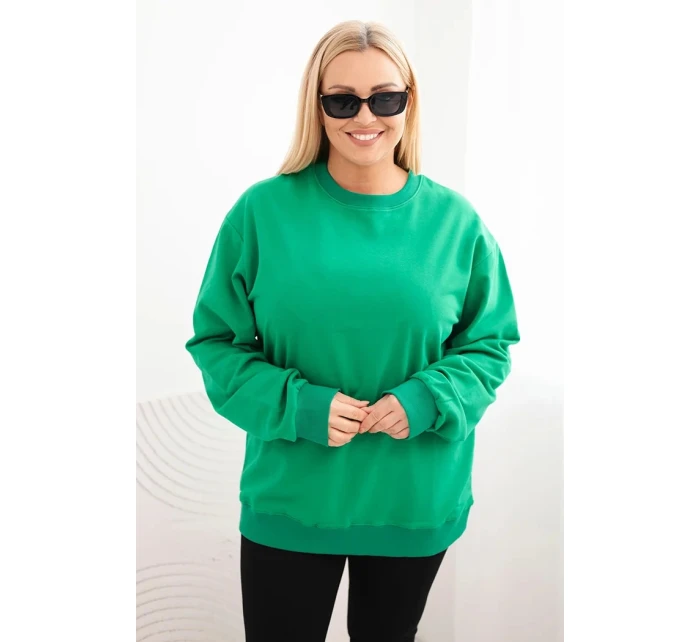 Dámská mikina s model 21723064 výstřihem Plus Size bavlněná basic zelená - K-Fashion