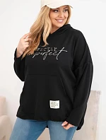 Dámska mikina Plus Size s kapucňou a potlačou čierna