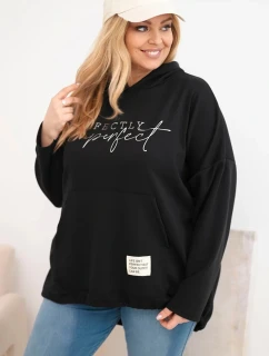 Dámska mikina Plus Size s kapucňou a potlačou čierna