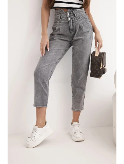 Dámské džíny s dvojitým zapínáním grafitové model 21951843 - K-Fashion