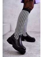 Damskie Kozaki Skarpetkowe W Pepitkę Czarno-Białe Avira Damskie Kozaki Skarpetkowe W Pepitkę Czarno-Białe Avira