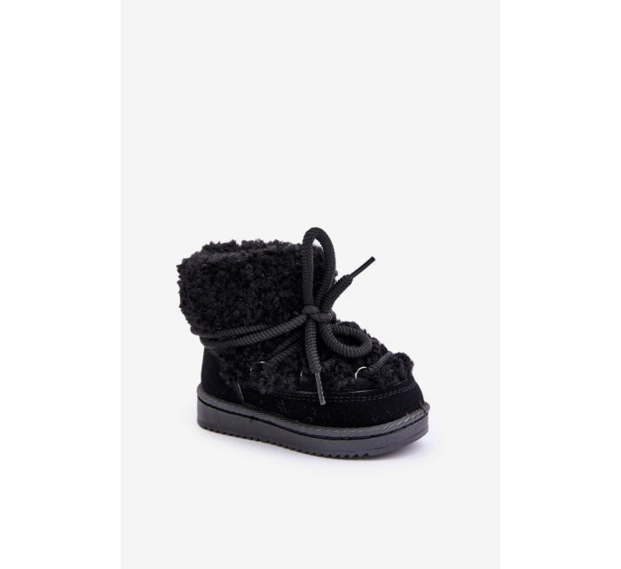 Ciepłe Botki Śniegowce Dziecięce Wiązane Czarne Asija Ciepłe Botki Śniegowce Dziecięce Wiązane Czarne Asija