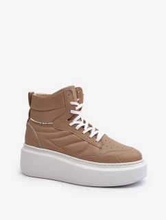model 21647195 Dámské Kožené Sportovní Boty na Platformě Beige - Zazoo
