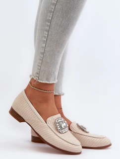 Mokasyny Damskie Na Płaskim Obcasie Z Broszką Beżowe D&A MR38-676