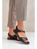 Dámské kožené ploché sandály model 21682497 černé - Zazoo