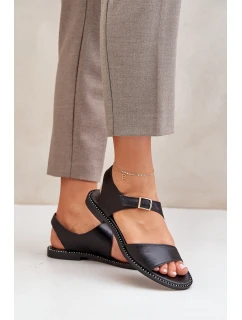 Dámské kožené ploché sandály model 21682497 černé - Zazoo