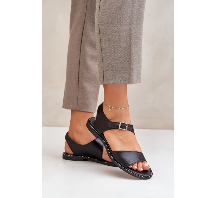 Dámské kožené ploché sandály model 21682497 černé - Zazoo