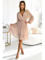 538-1 MILA Šifónové midi šaty s dlhými rukávmi a výstrihom - BEACH 538-1 MILA Šifónové midi šaty s dlhými rukávmi a výstrihom - BEACH