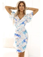 Šaty NINA s obálkovým výstřihem, rukávy a páskem MODRÉ model 21052938 - numoco