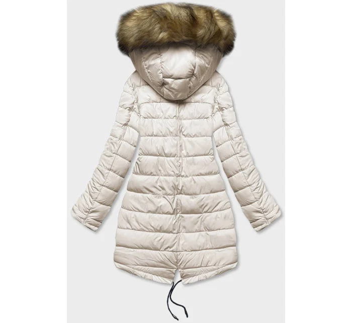 Dámska obojstranná zimná bunda tmavomodrá a béžová (2M-21508)