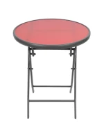 BALKÓNOVÝ NÁBYTOK SADA OKRÚHLY STÔL A 2 SKLADACIE STOLIČKY ČERVENÁ