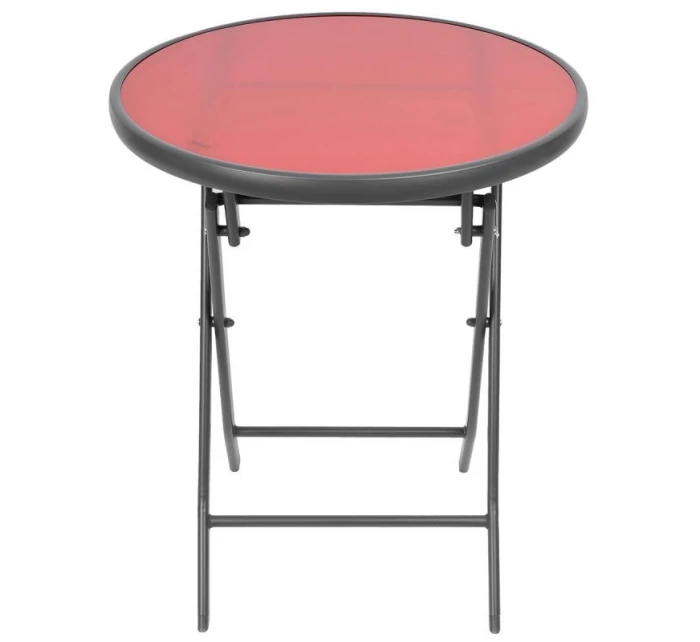 BALKÓNOVÝ NÁBYTOK SADA OKRÚHLY STÔL A 2 SKLADACIE STOLIČKY ČERVENÁ