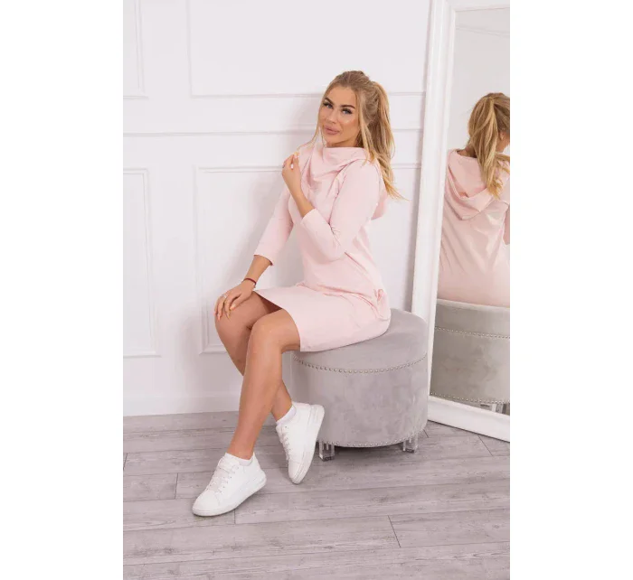 Šaty s kapucňou a vreckami púdrovo ružové