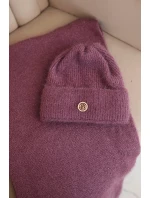 Dámský komplet s čepicí a šálou z měkké pleteniny tmavě růžový