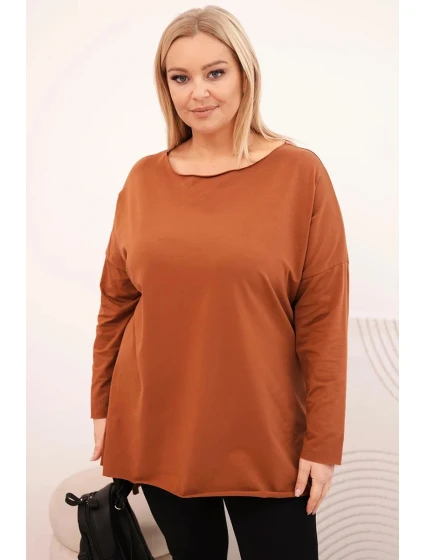 Dámske Plus veľkosť asymetrické blúzka s dlhým rukávom tmavý Camel