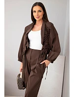 Dámská bavlněná souprava s model 22294796 mikinou a kalhotami hnědý - K-Fashion
