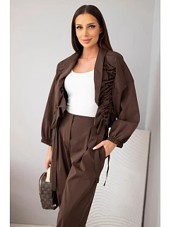 Dámská bavlněná souprava s model 22294796 mikinou a kalhotami hnědý - K-Fashion